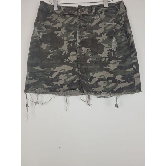 Vanilla Star Skirt 11 Womens Camouflage Mini Length Button Fly Raw Hem Denim - Picture 4 of 8